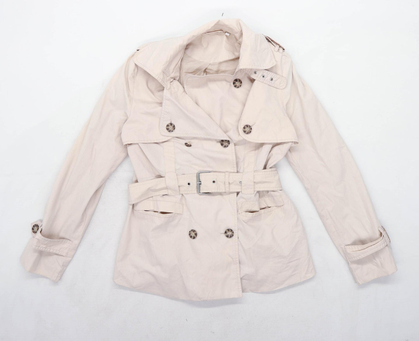 Preworn Womens Size S-M Cotton Cream Trench Jacket