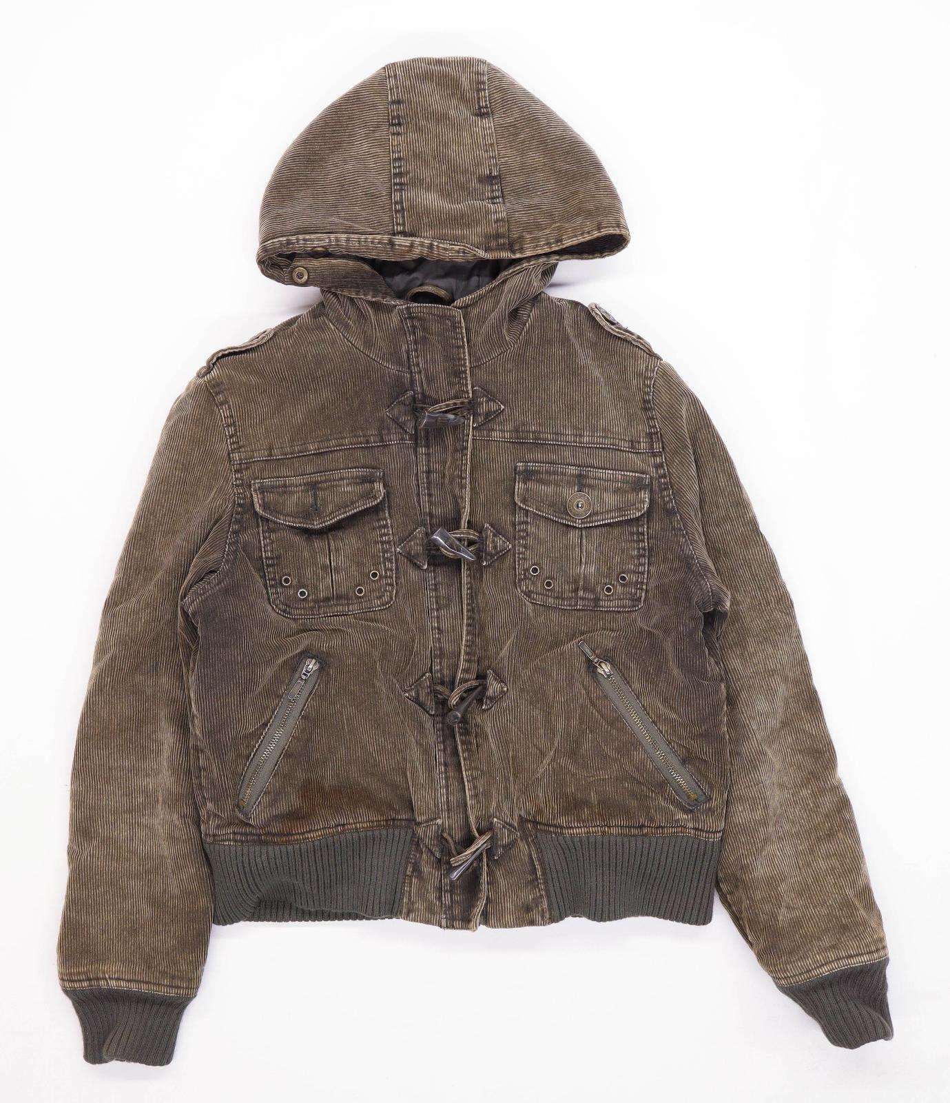 Dorothy Perkins Womens Size 12 Corduroy Textured Green Toggle Close Hooded Coat