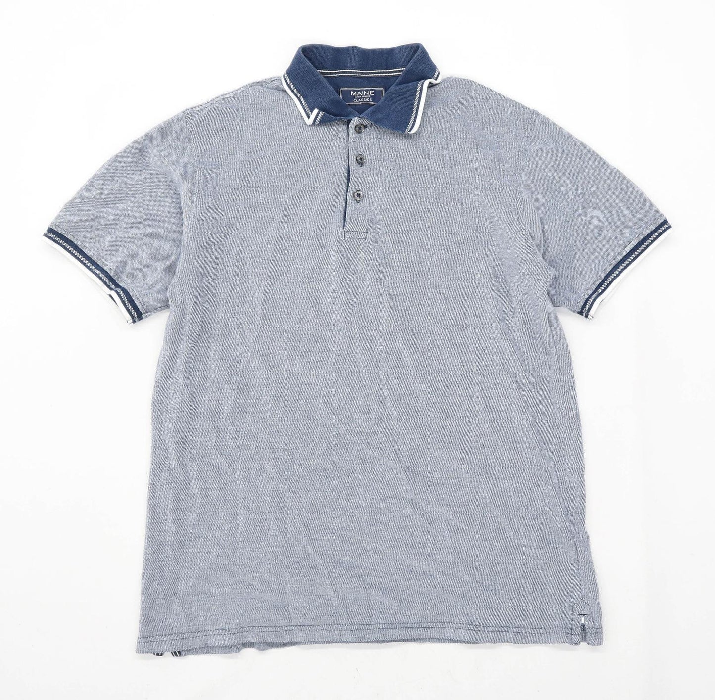 Maine Mens Size S Cotton Blue Polo Shirt