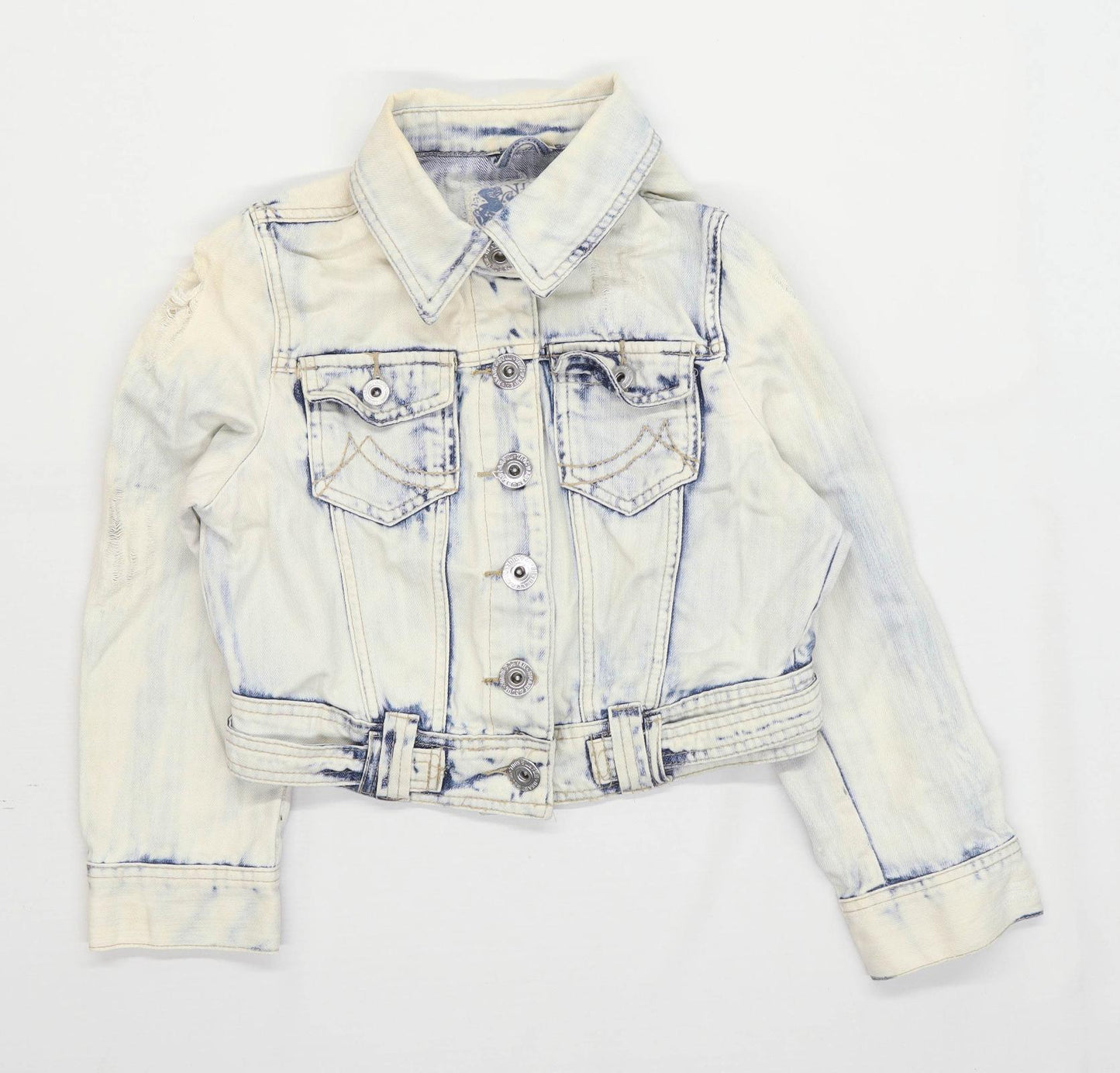 Heart & Soul Womens Size 10 Denim Abstract White Button Up Bleached Jacket