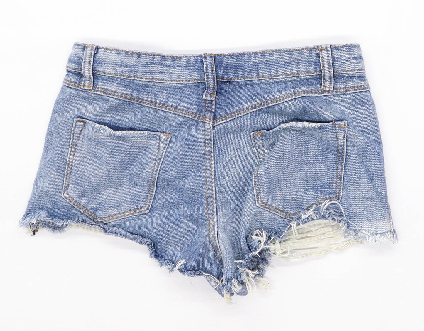 Womens Preworn Blue Distressed Denim Shorts Size S/L1