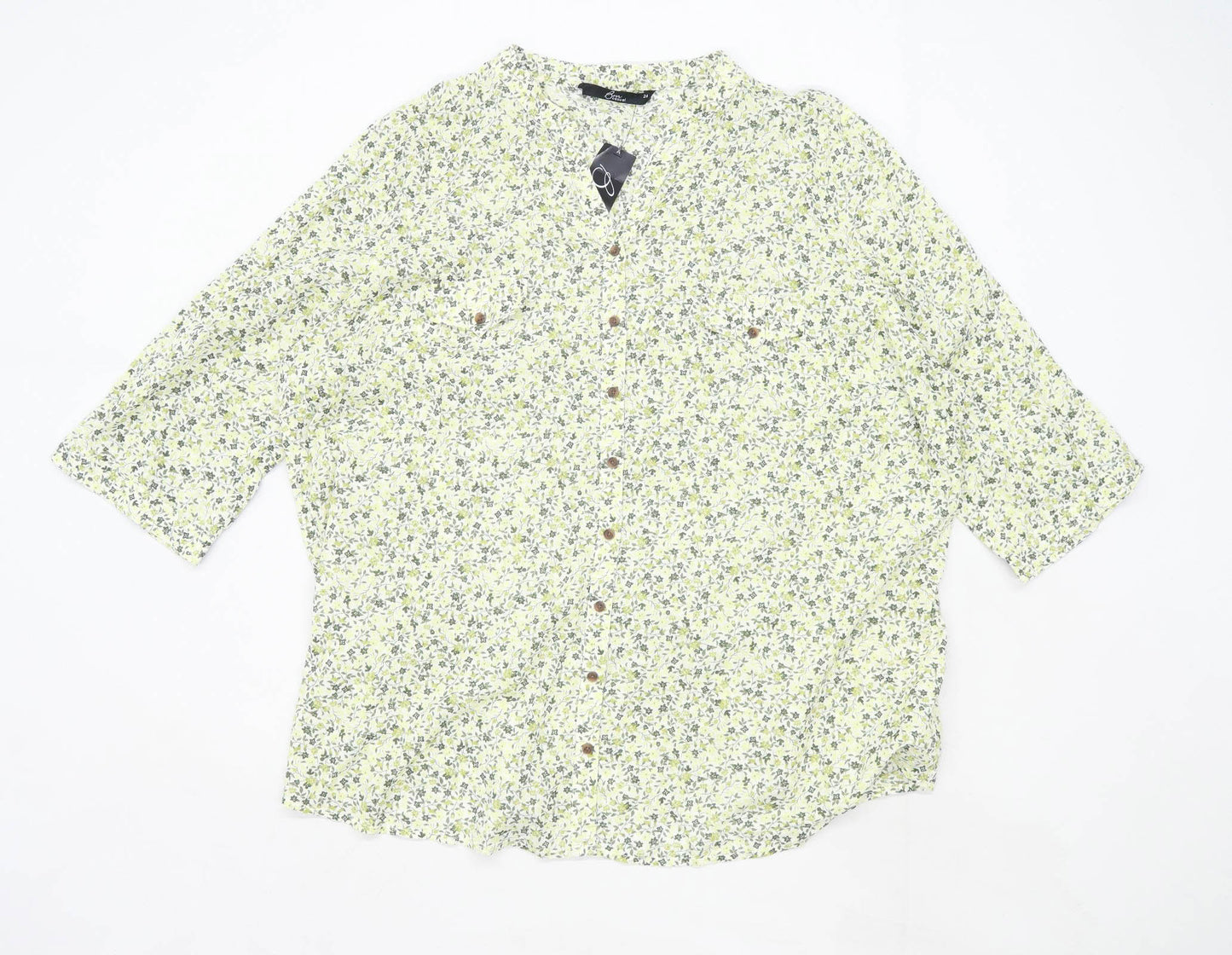 Bonmarche Womens Size 24 Floral Cotton Yellow Shirt (Regular)