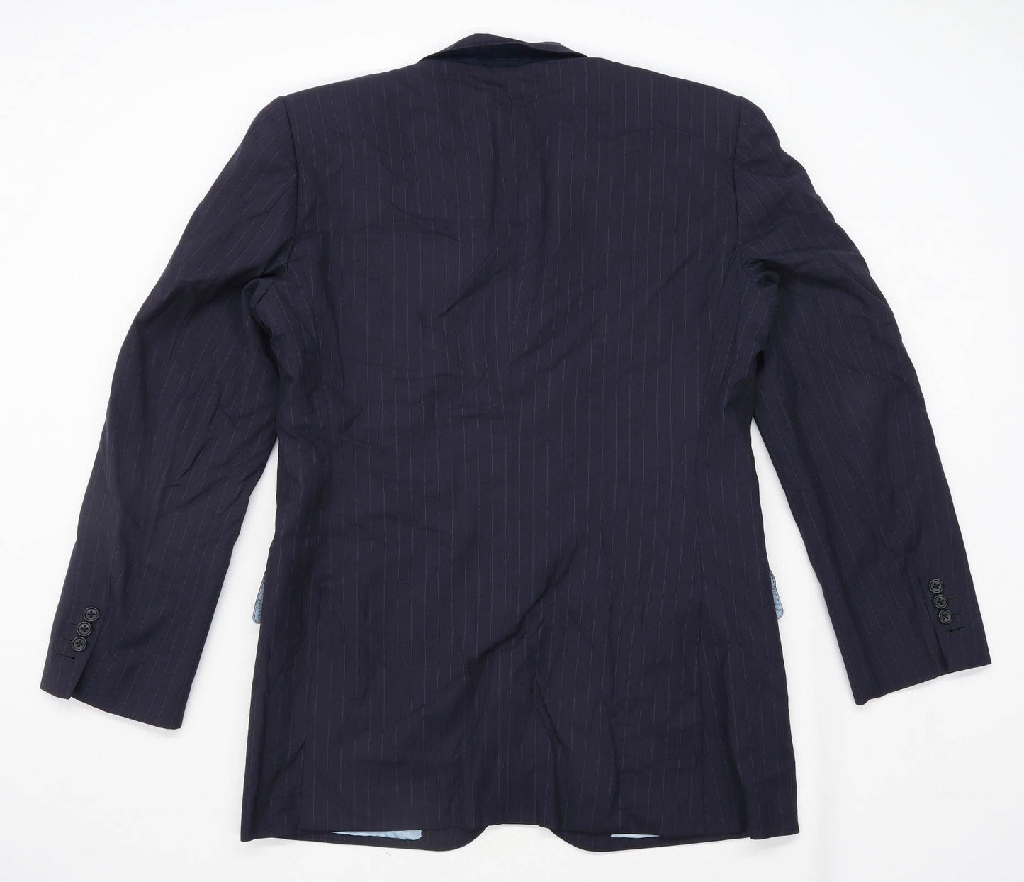 Tai Pan Row Mens Wool Blend Striped Blue Suit Jacket 40 Chest (Long)