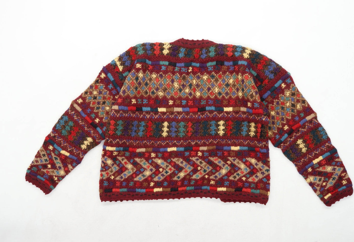 Peruvian Connection Womens Size L Geometric Alpaca Red Cardigan (Regular)