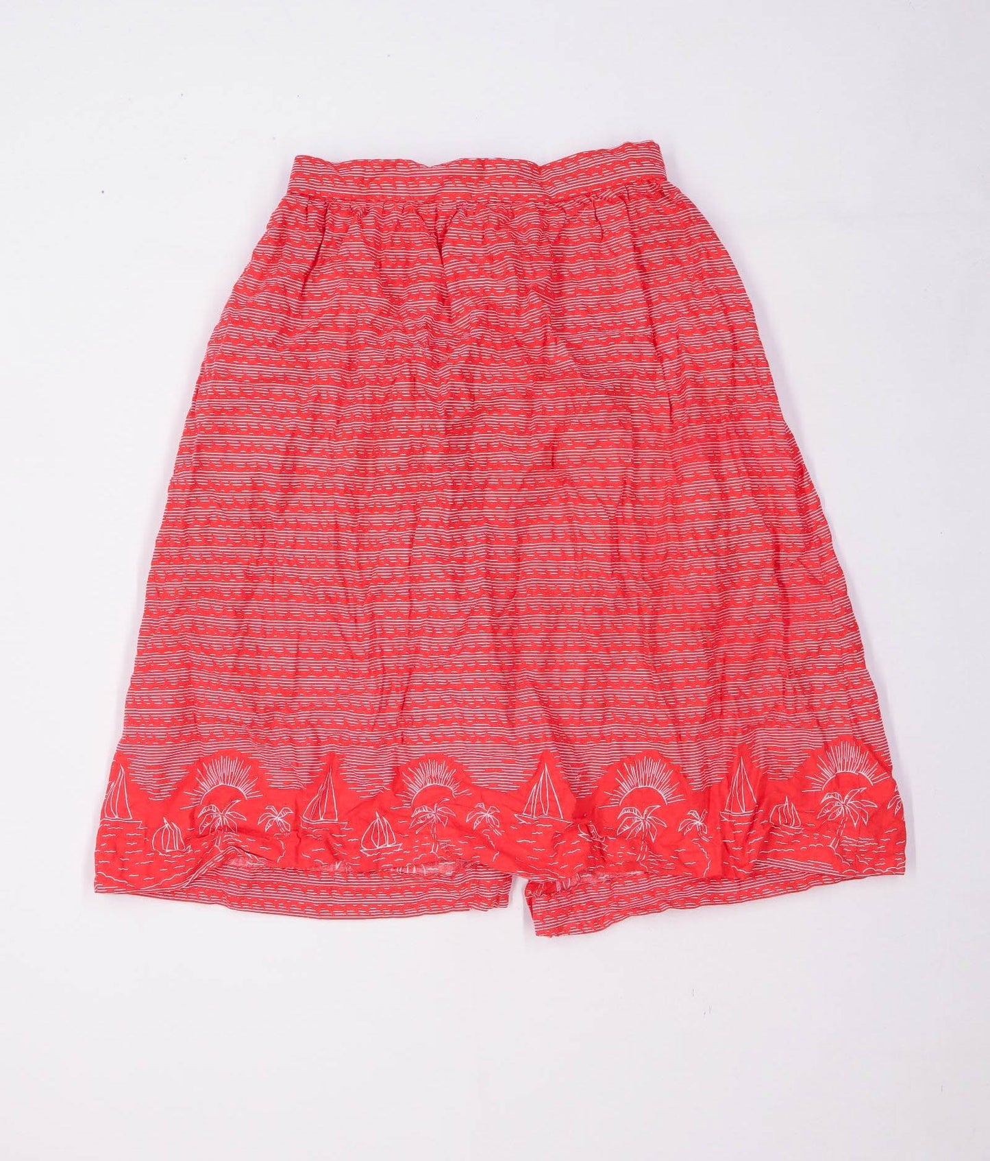 Preworn Womens Size 14 Cotton Graphic Red Beach button detail Summer Skirt (Regular)
