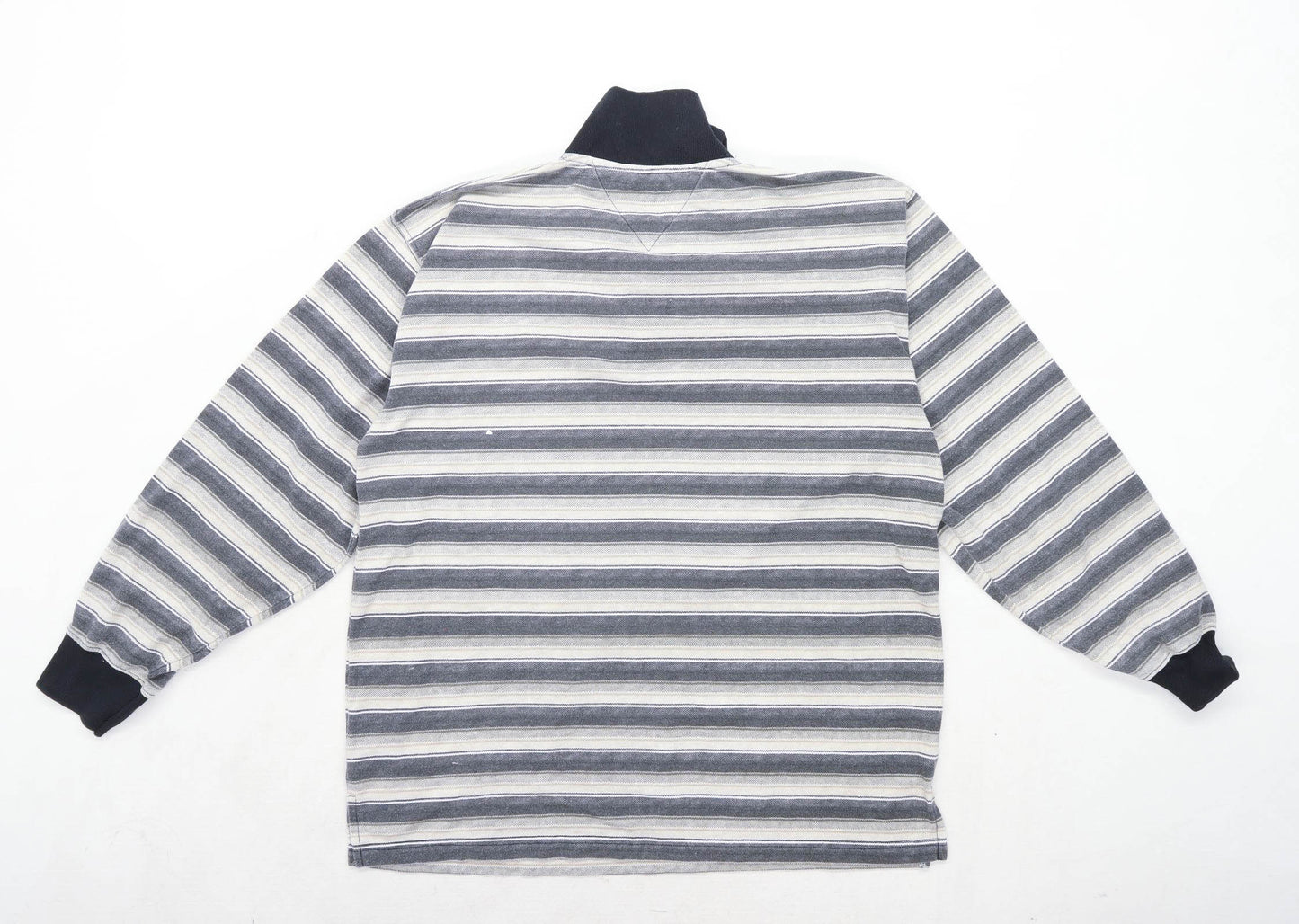 Tommy Hilfiger Mens Size XL Cotton Striped Grey Polo Shirt