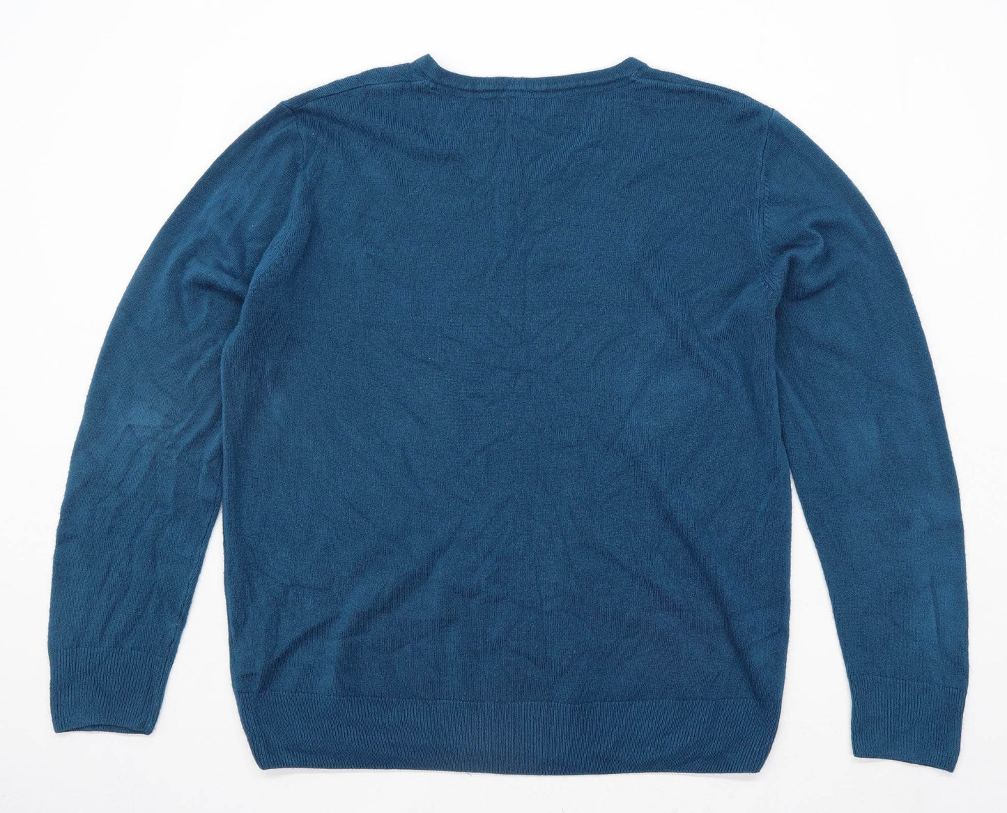 Easy Mens Size L Teal V-Neck Jumper