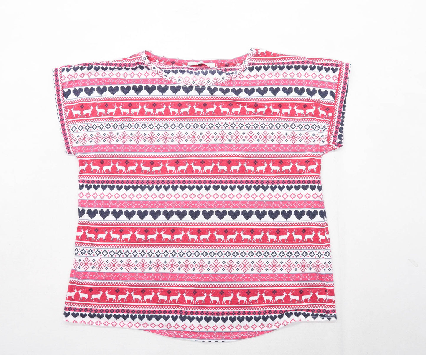 George Womens Size 14 Striped Cotton Blend Pink Christmas T-Shirt (Regular)