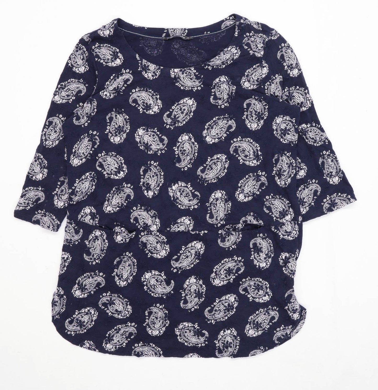 Bonmarche Womens Size 16 Paisley Cotton Blend Blue Embroided Top (Regular)