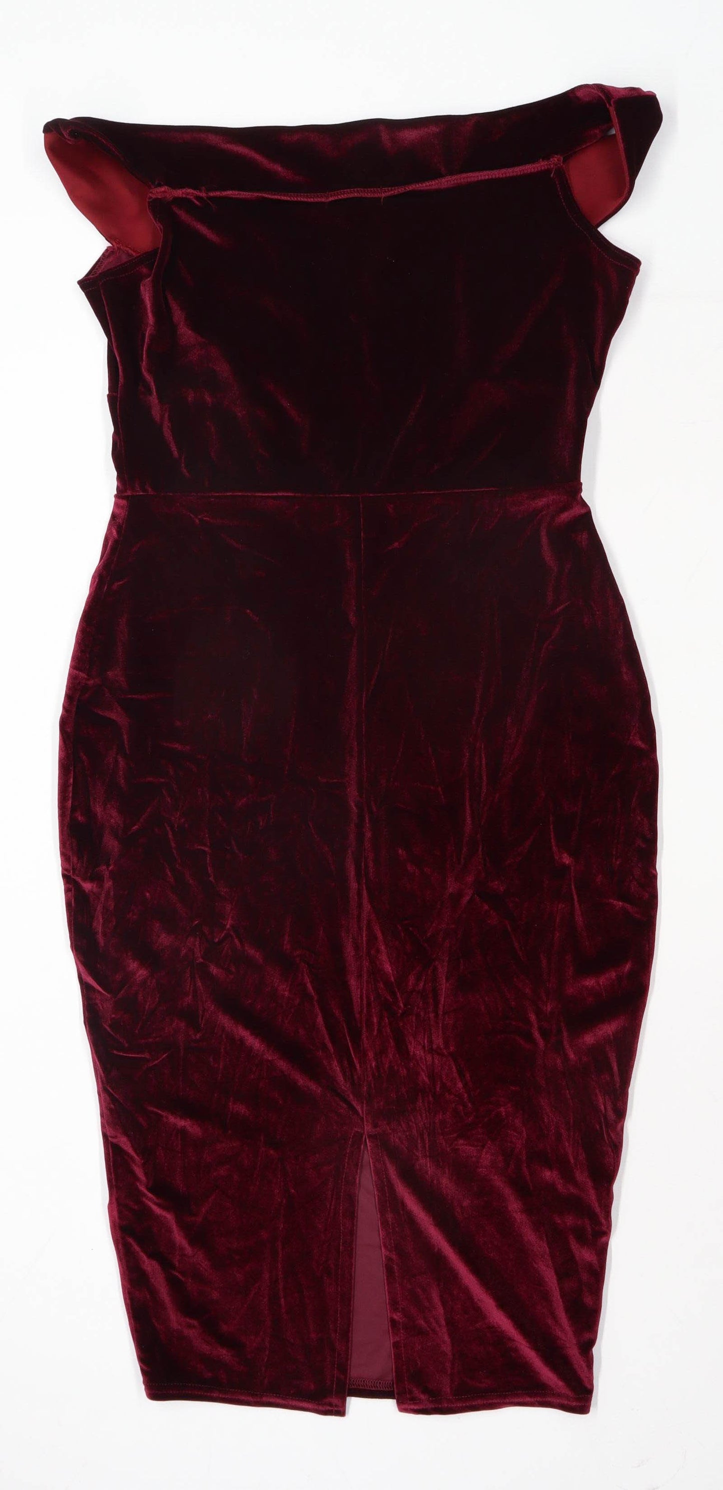 Boohoo Womens Size 14 Sweetheart Red Crushed Velvet Bodycon Dress (Regular)