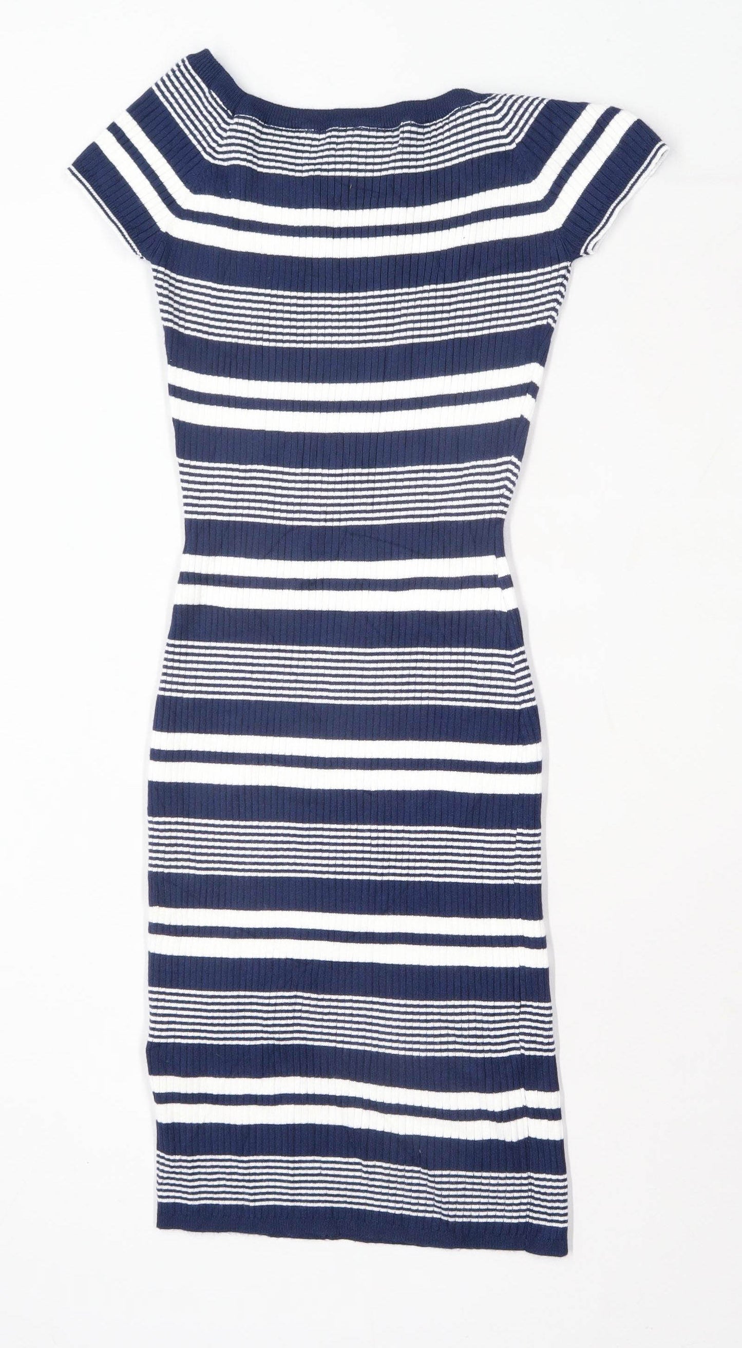 Lu NYC Womens Size M Striped Cotton Blue Bodycon Dress (Regular)