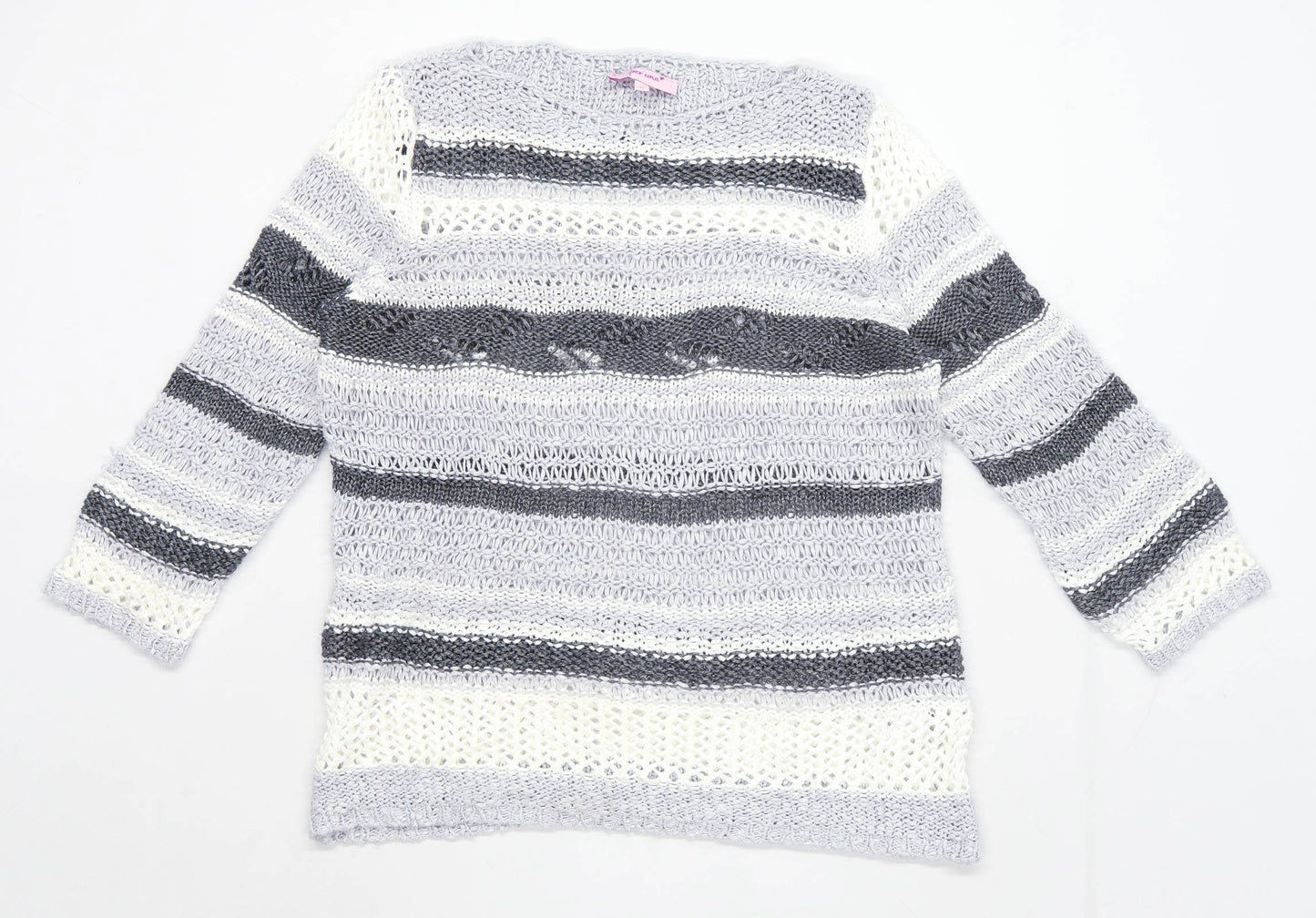 Per Una Womens Size M Striped Grey Crochet Top (Regular)