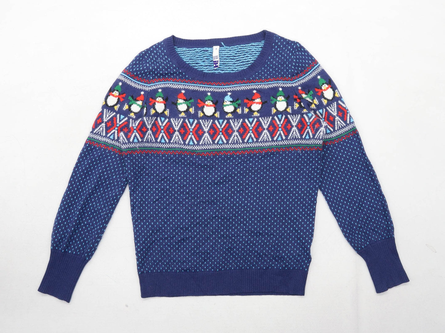 Henry Holland Womens Size 8 Graphic Blue Christmas Jumper Jumper (Regular)
