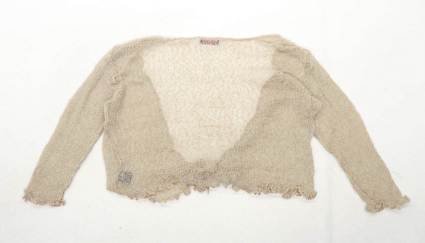 Bali Rose Womens One Size Textured Brown Cropped Cardigan (Regular)