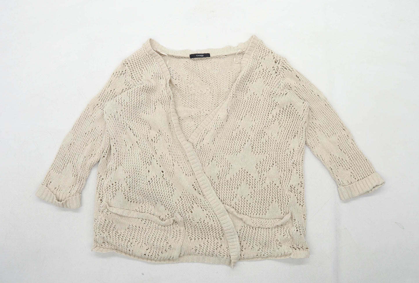 George Womens Size 20 Textured Cotton Blend Beige Cardigan (Regular)