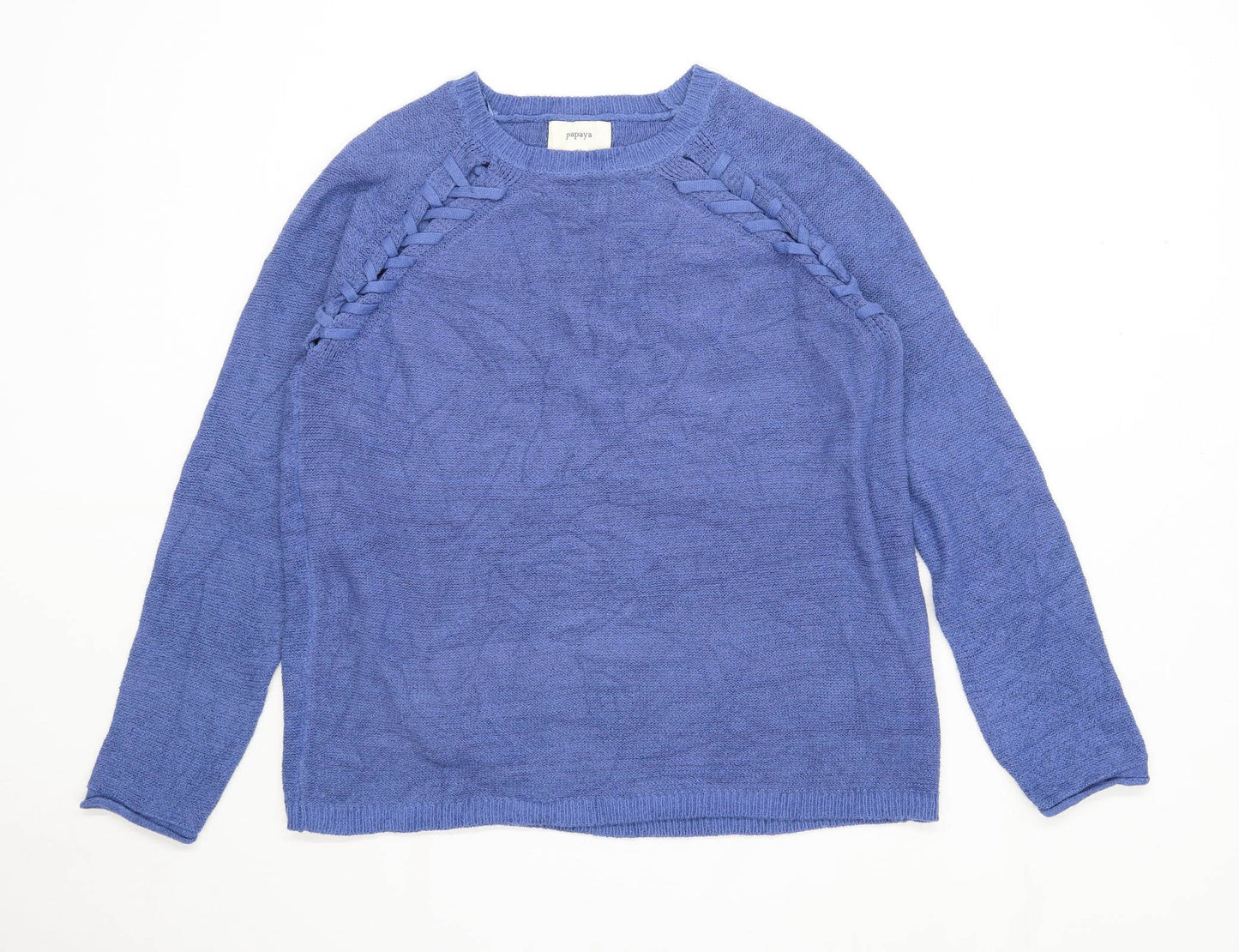 Papaya Womens Size M Blue Lace Up Detail Jumper (Regular)