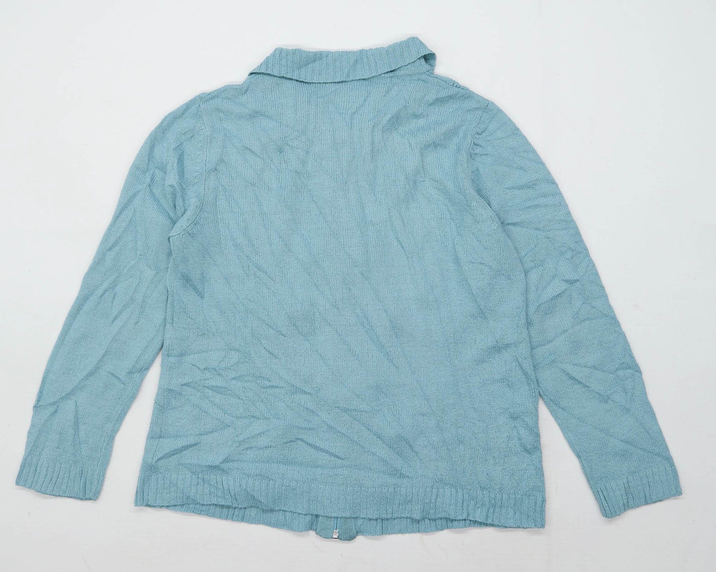 Bonmarche Womens Size M Textured Blue Zip Up Cardigan (Regular)