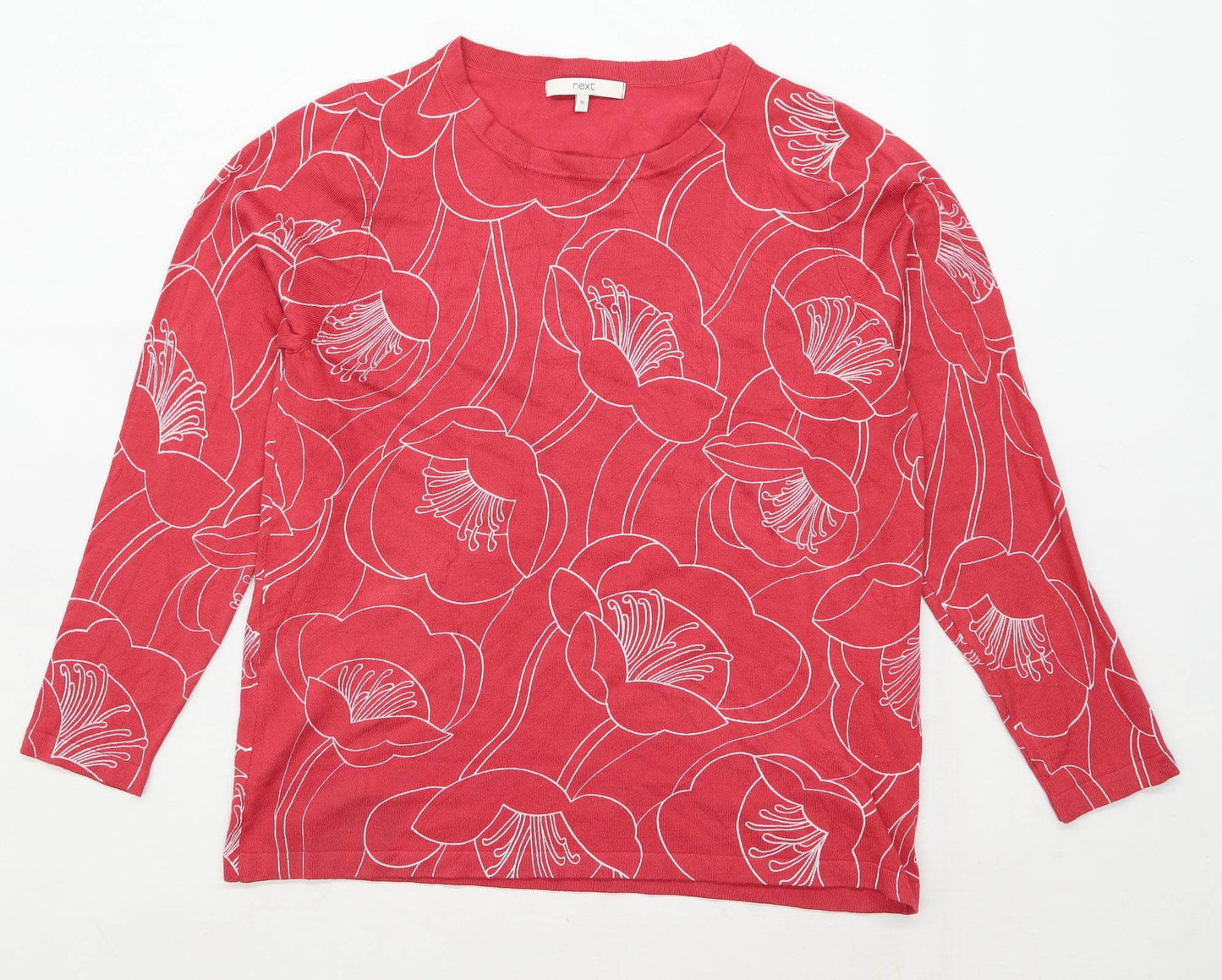 Next Womens Size 16 Floral Red Long Sleeve T-Shirt (Regular)