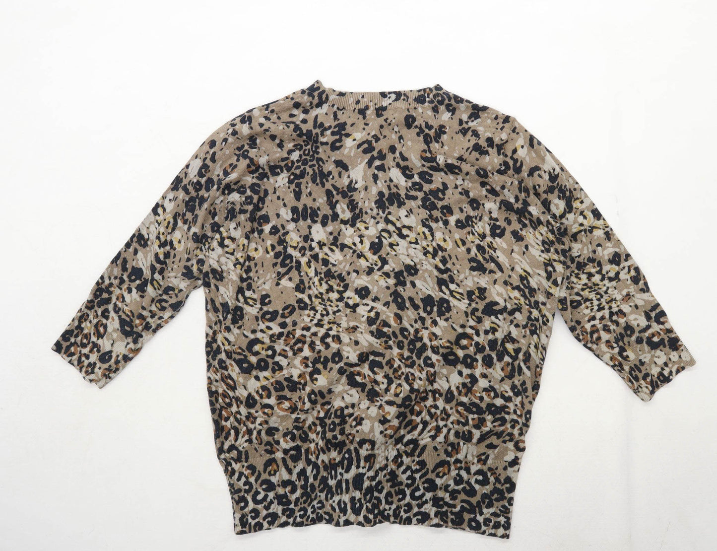 Kener Womens Size XL Animal Print Cotton Brown Cardigan (Regular)