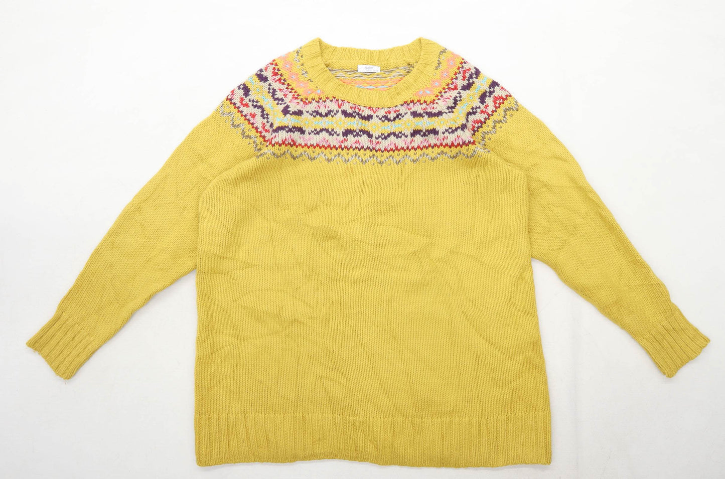 Cotton Traders Womens Size 14-16 Striped Yellow Jumper (Regular)