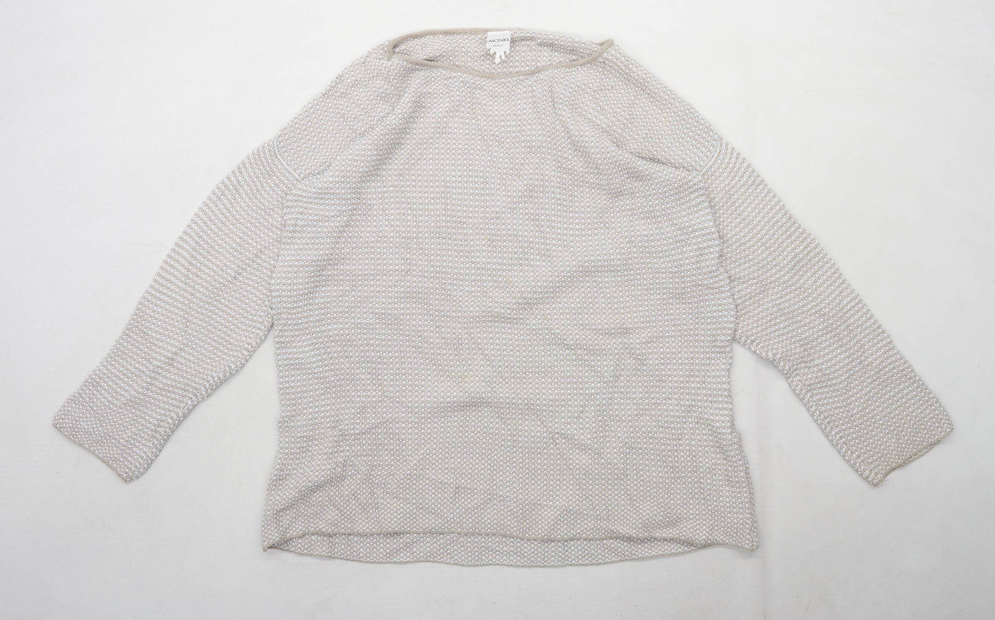 Monki Womens Size M Textured Cotton Beige Jumper (Regular)