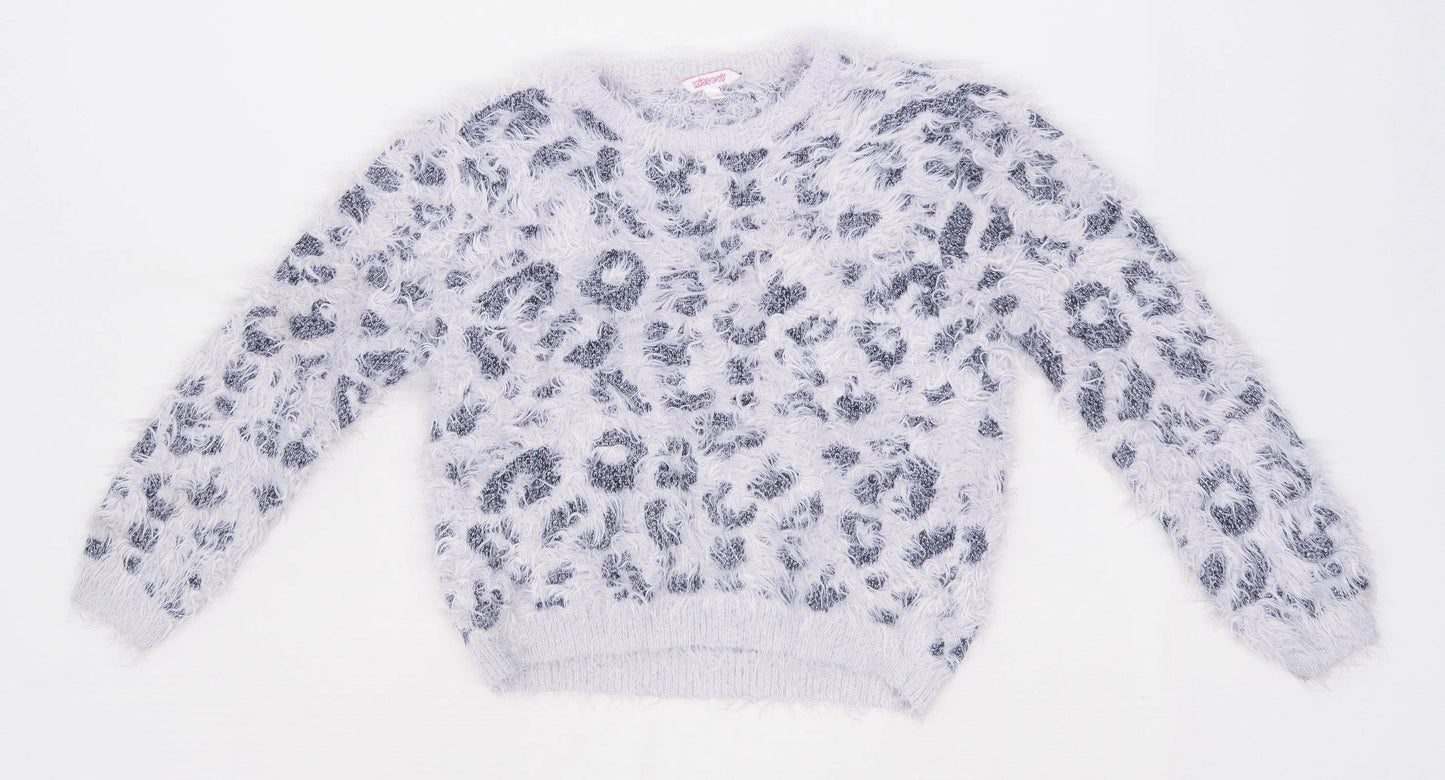 Miss Evie Girls Grey Leopard Print Jumper Age 11-12 Years