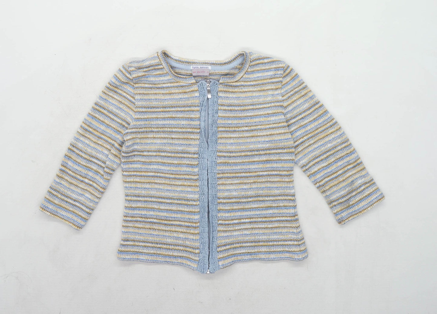 Per Una Womens Size M Striped Cotton Blue Cardigan (Regular)