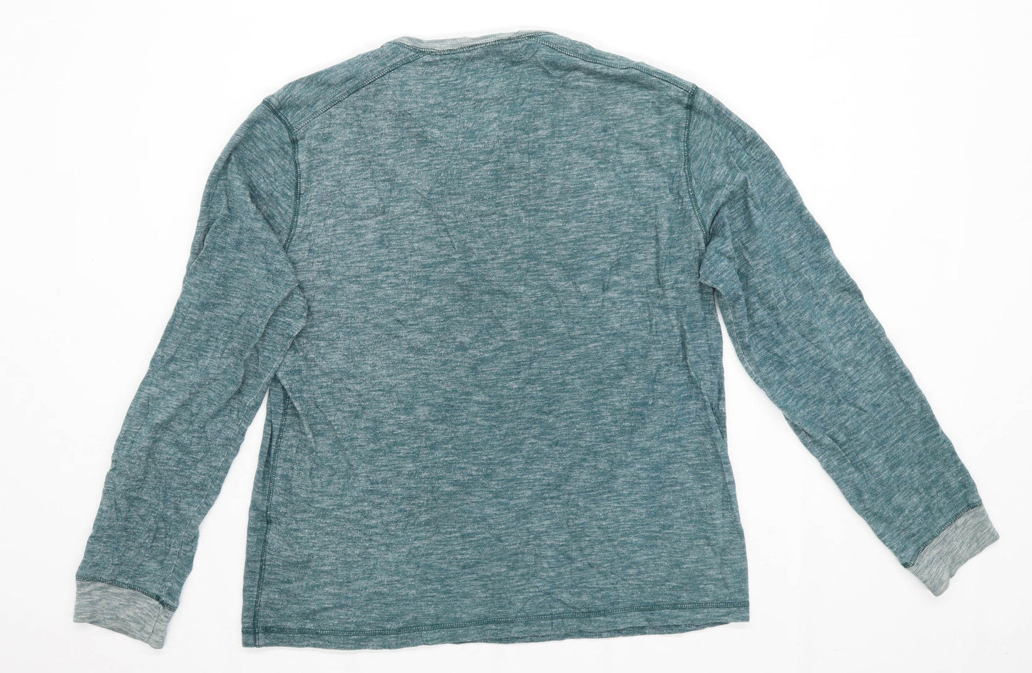 Marks & Spencer Mens Size L Cotton Green Long Sleeve T-Shirt