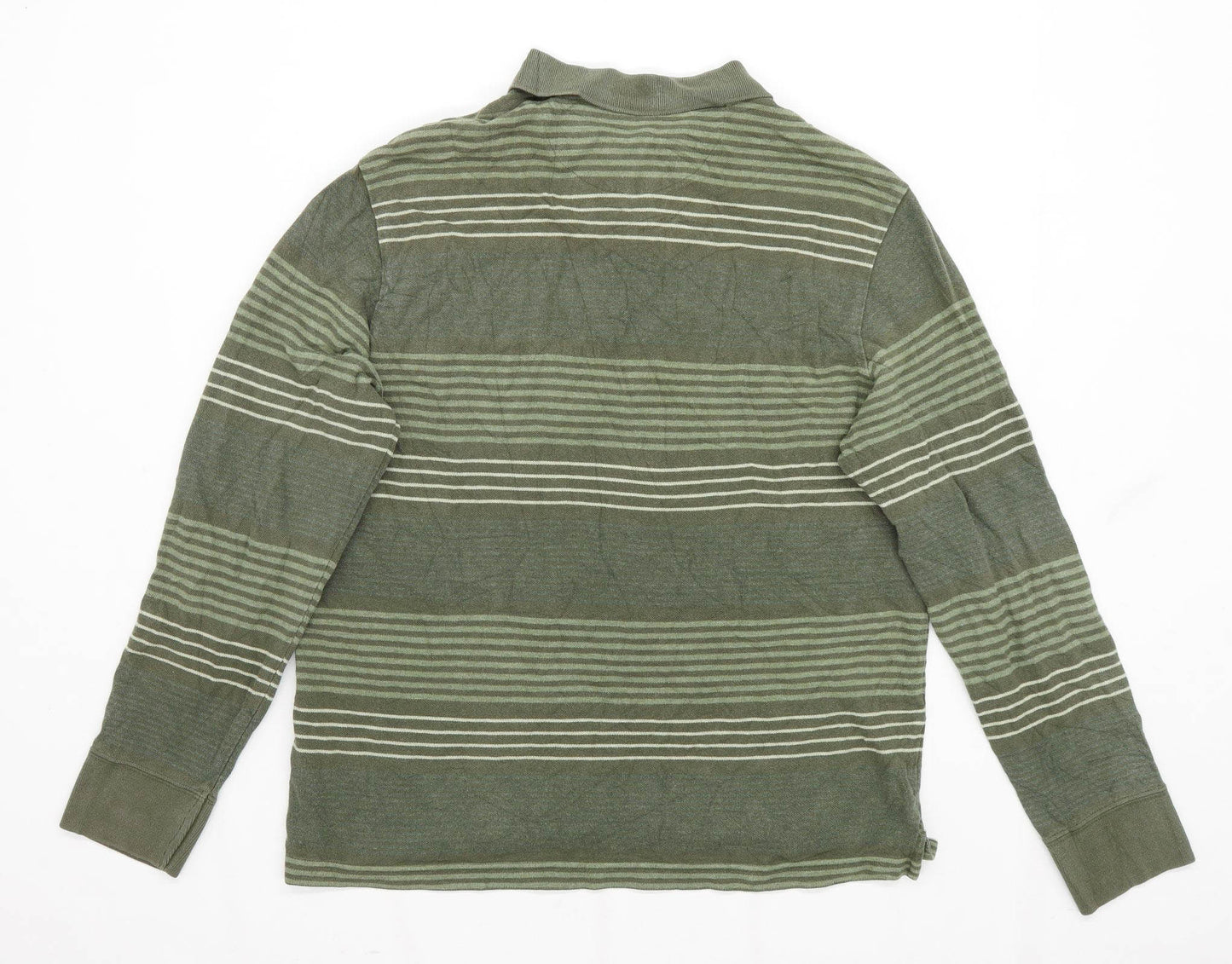 Marks & Spencer Mens Size L Cotton Striped Green Polo Shirt