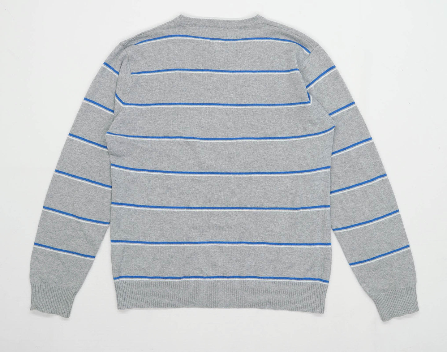 Cedarwood State Mens Size S Cotton Striped Grey V Neck Jumper