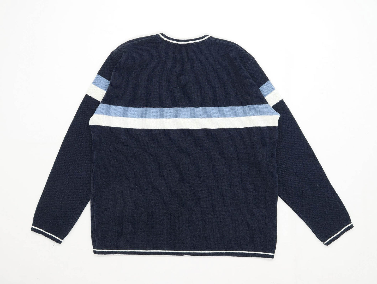 Burton Mens Size M Cotton Blend Striped Blue V Neck Jumper