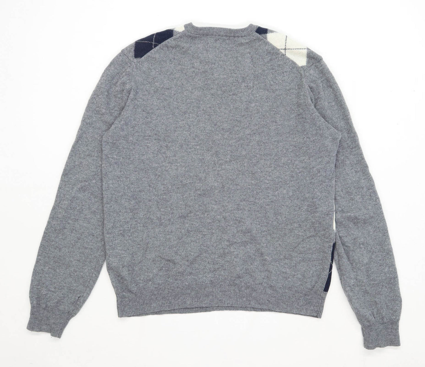 Marks & Spencer Mens Size M Lambswool Geometric Grey V Neck Jumper