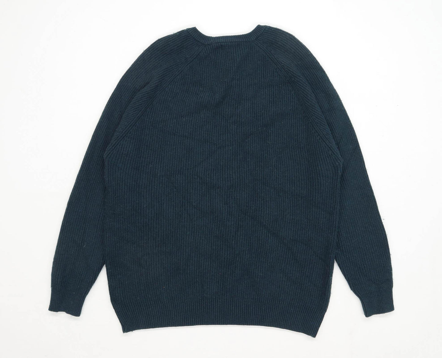 Next Mens Size XL Cotton Blend Textured Green Crew Neck Jumper