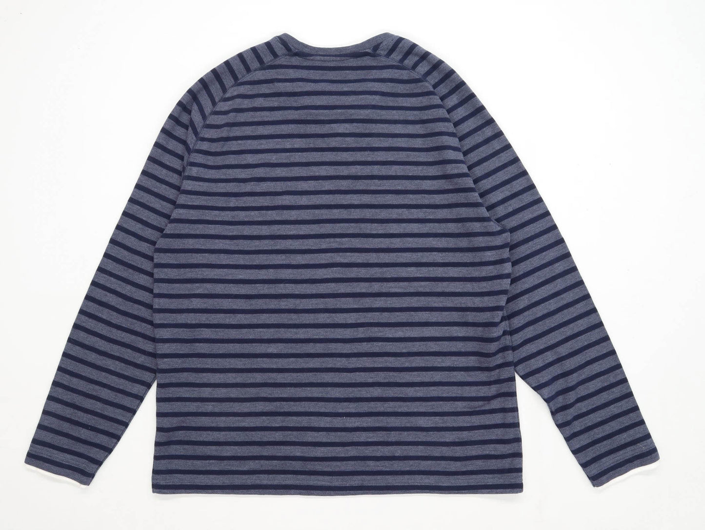 Marks & Spencer Mens Size L Cotton Blend Striped Blue Long Sleeve T-Shirt