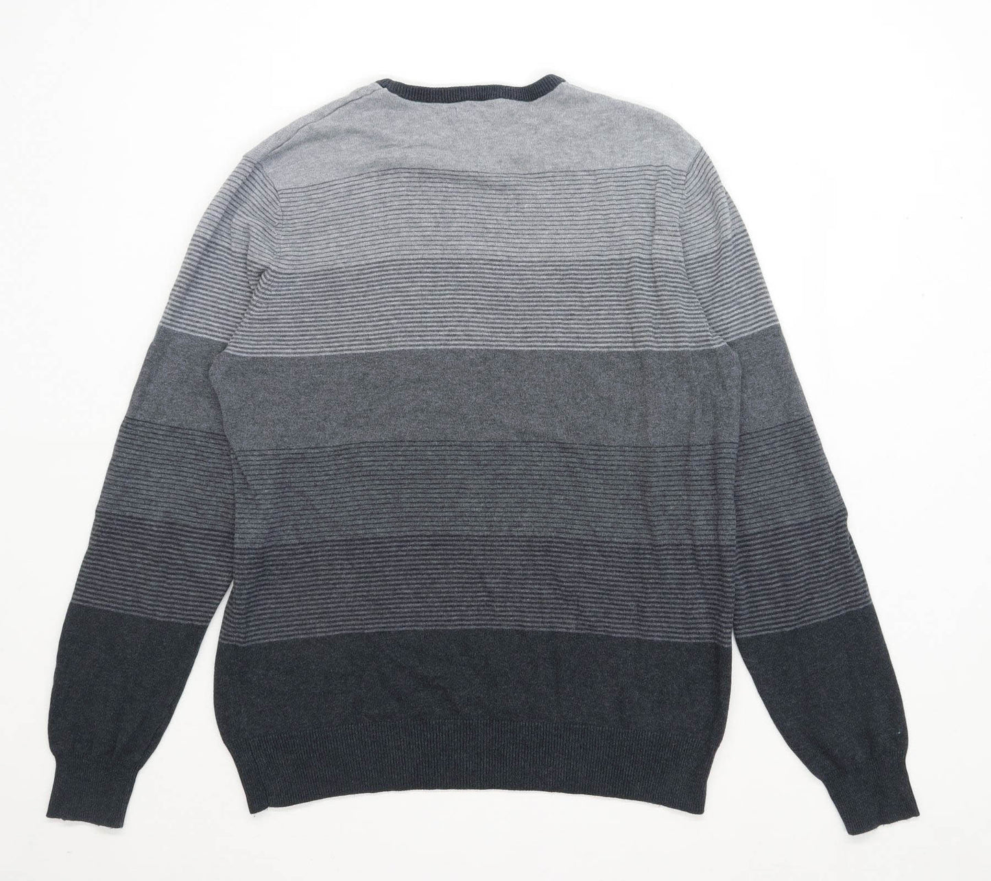 F&F Mens Size M Cotton Striped Grey Jumper