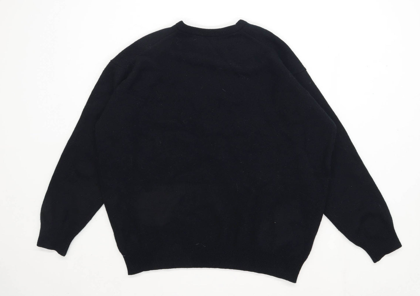 Lyle & Scott Mens Size 2XL Wool Graphic Black Logo Jumper