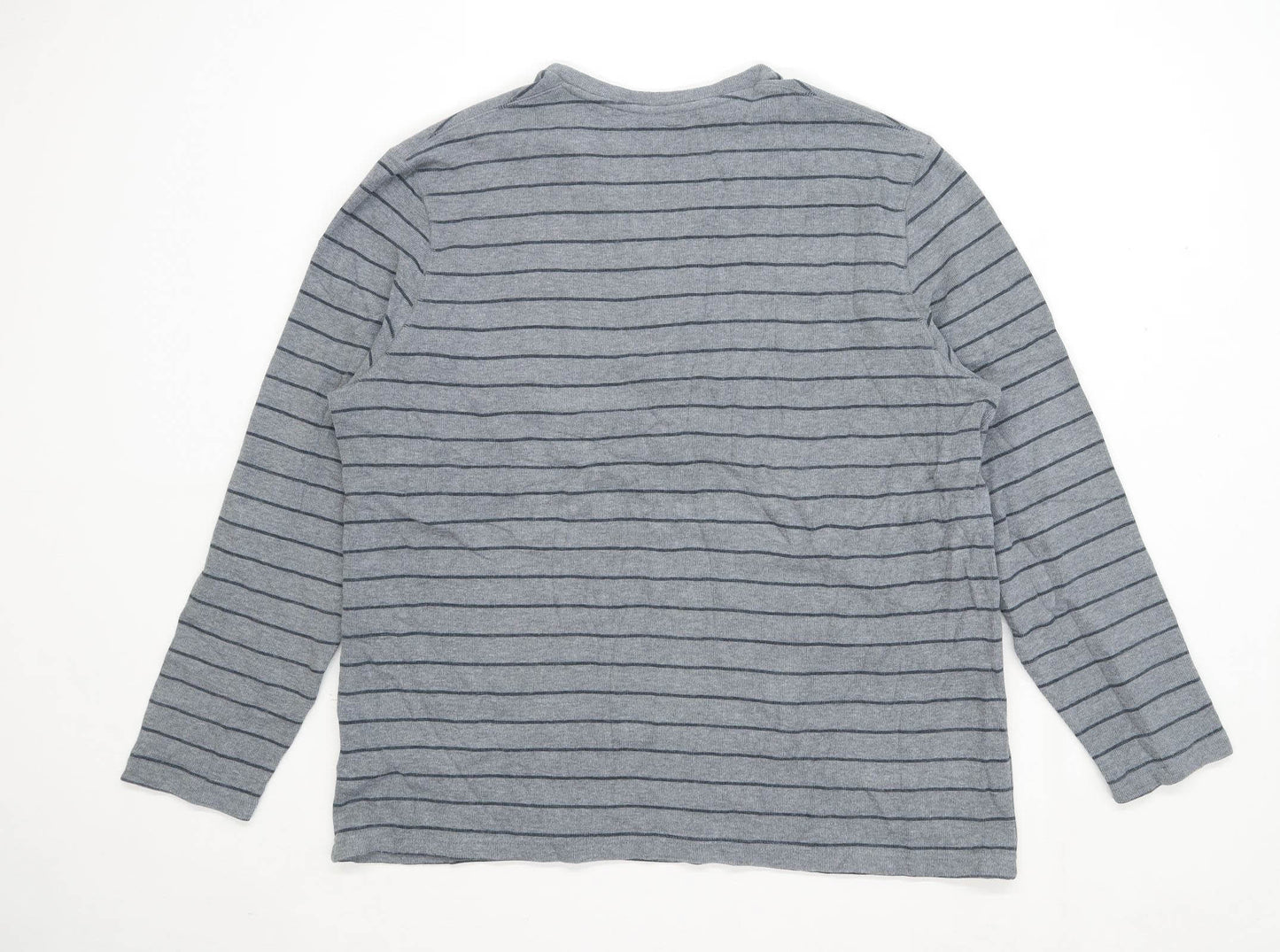 TU Mens Size 2XL Cotton Blend Striped Grey Long Sleeve T-Shirt