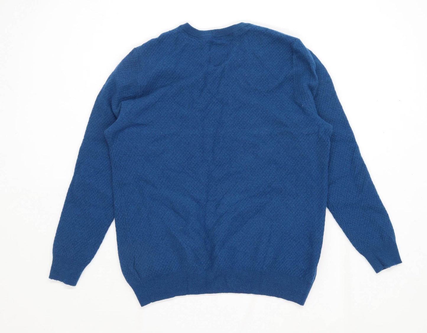 Debenhams Mens Size L Lambswool Blend Textured Blue V Neck Jumper