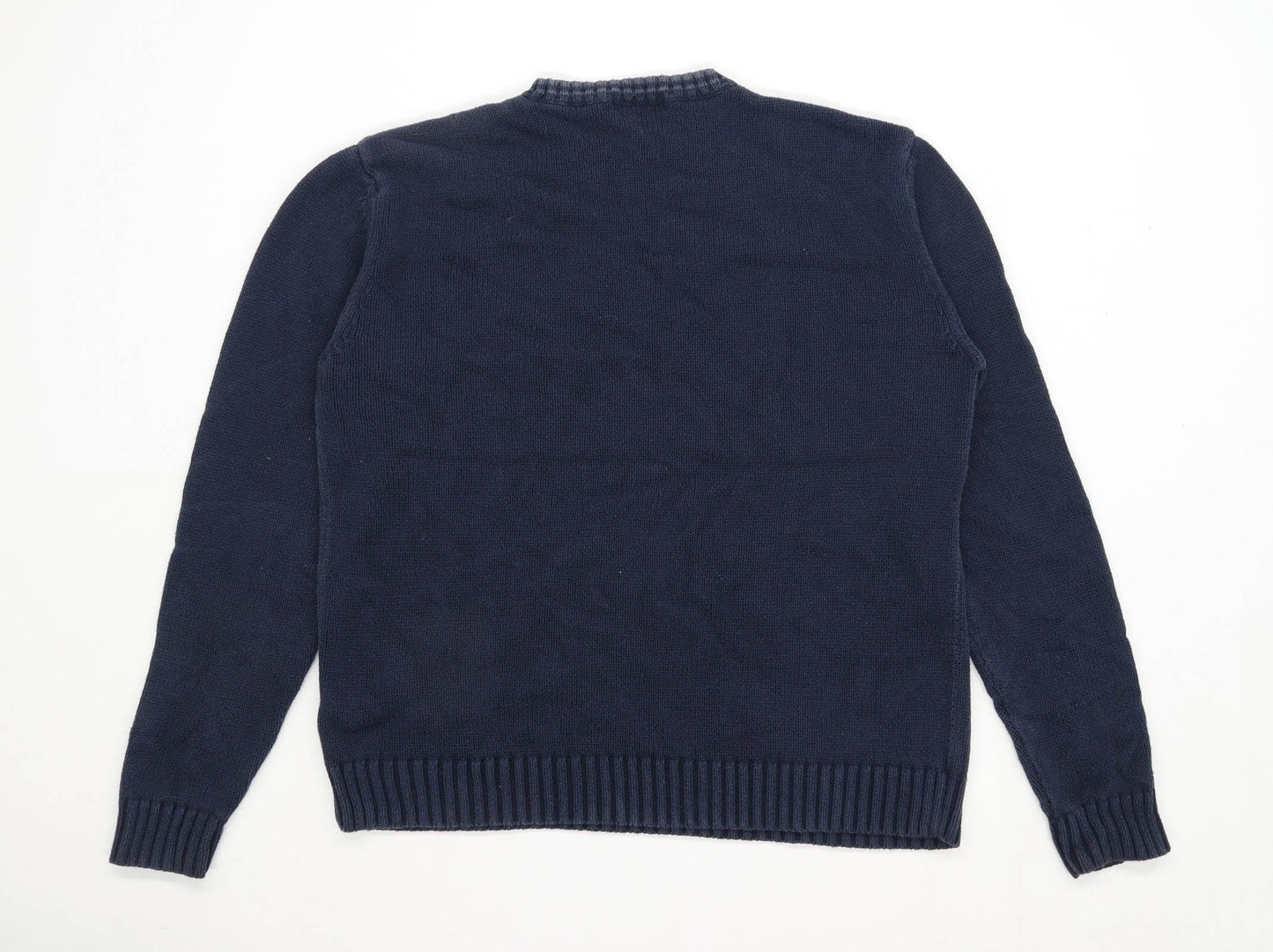 Marks & Spencer Mens Size M Cotton Blend Striped Blue Crew Neck Jumper