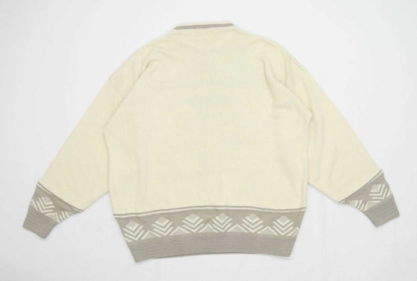Tom Sayers Mens Size L Geometric Cream Jumper