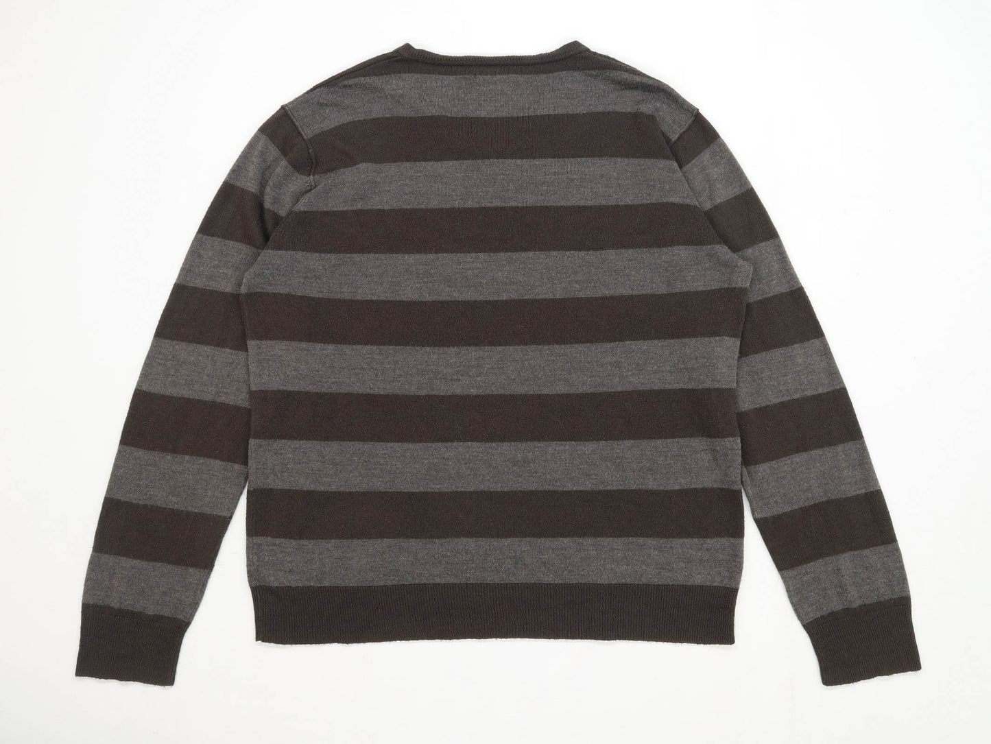 F&F Mens Size XL Striped Brown V Neck Sweatshirt