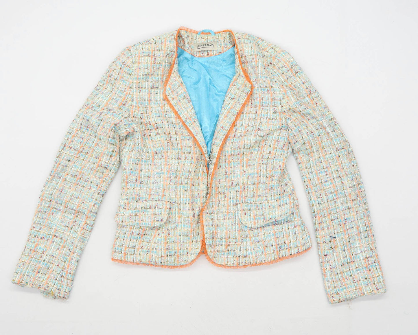Uta Raasch Womens Size 10 Cotton Blend Check Multi-Coloured Blazer Jacket