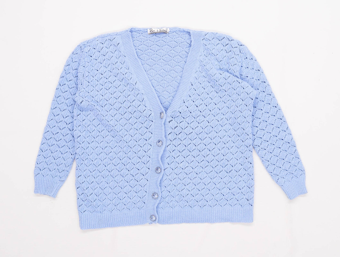 Pure & Natural Womens Size M-L Textured Blue Knit Cardigan (Regular)