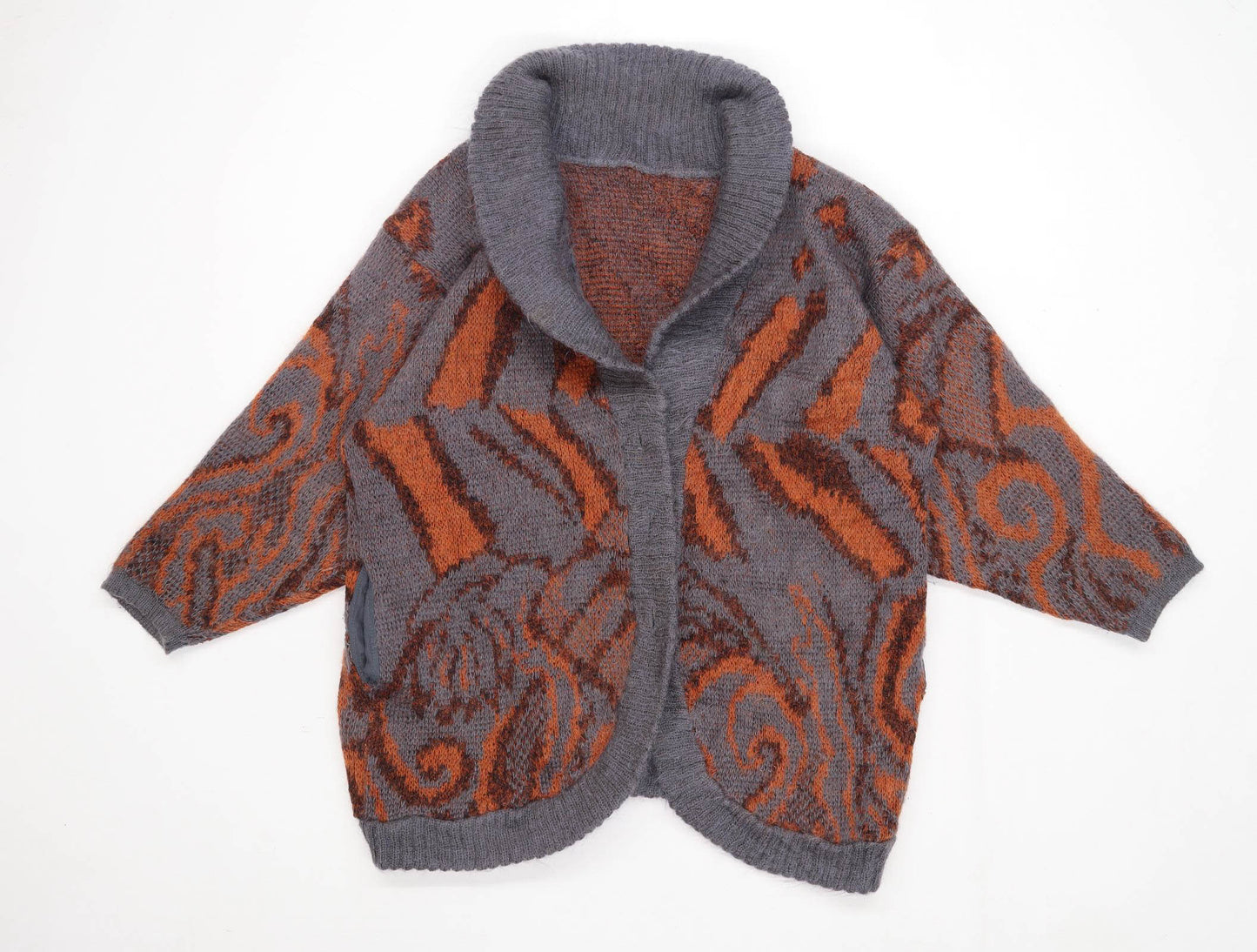 St Bernard Womens Size 14-16 Abstract Mohair Blend Grey Cardigan (Regular)