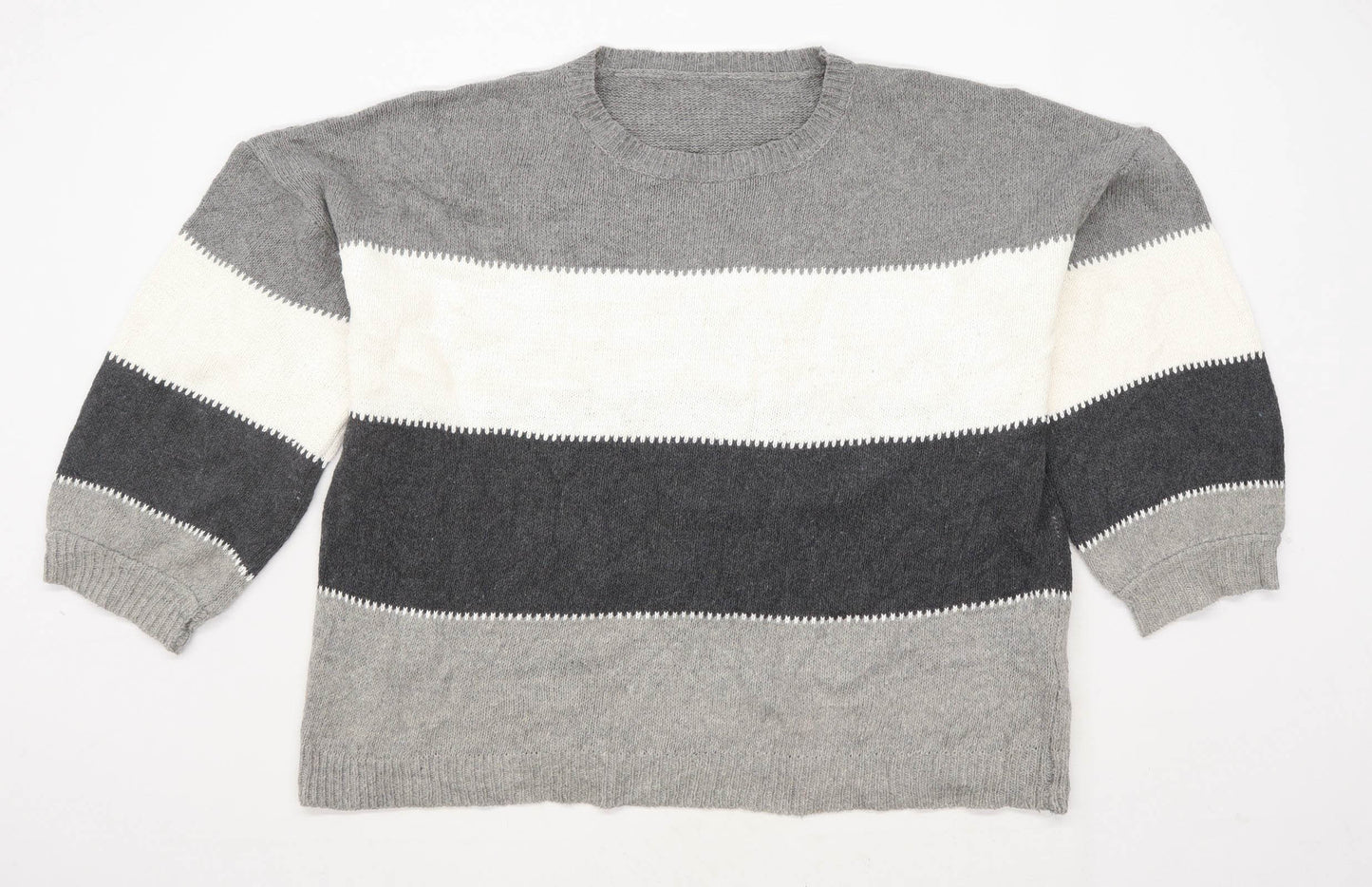 Preworn Womens Size L Striped Cotton Blend Multi-Coloured Oversized Jumper (Regular)