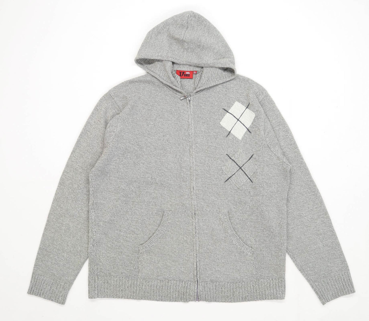 Duke Mens Size XL Geometric Grey Knit Hoodie