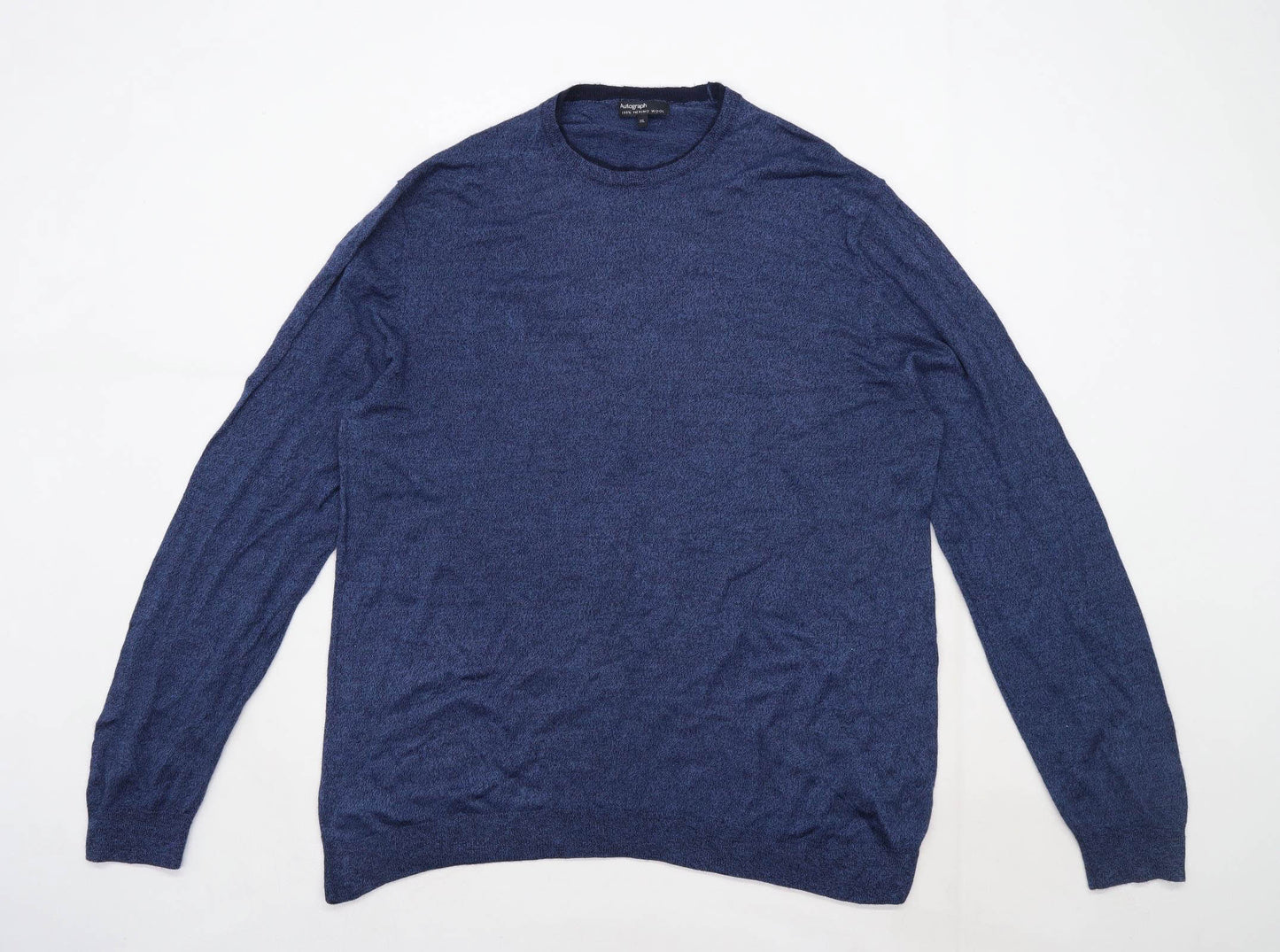Marks & Spencer Mens Size 2XL Merino Wool Blend Blue Jumper