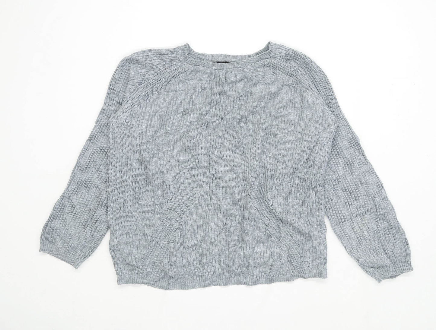 Mango Womens Size L Textured Cotton Grey Knit Jumper (Regular)