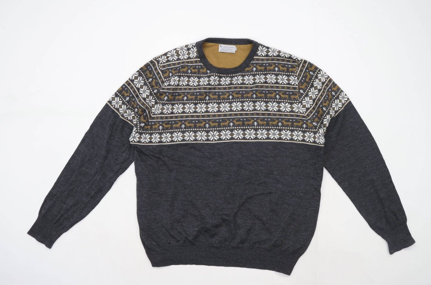 TU Mens Size XL Abstract Grey Stag Jumper