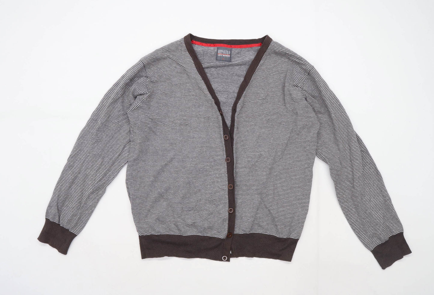 Matalan Mens Size L Cotton Blend Striped Grey Cardigan